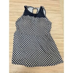 D&Co. Beach Womens Navy Gingham Mesh Neck Swim Dress One Piece Swimsuit 18W